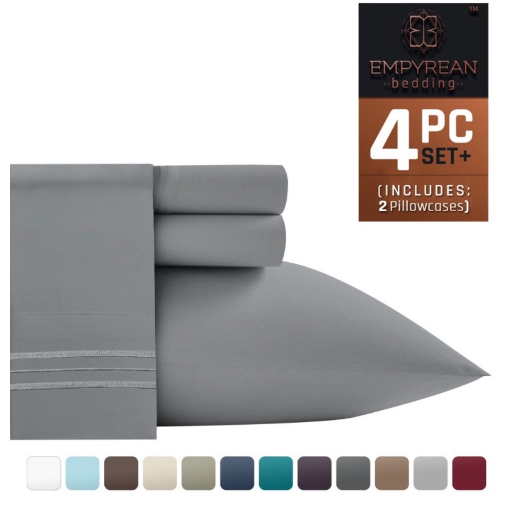 Empyrean Bedding 4 Pcs Microfiber, Twin XL - Gray